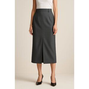 BULUBULU High Waist Charcoal Gray Clean Lines Midi Skirt w/Front Slit, Size L